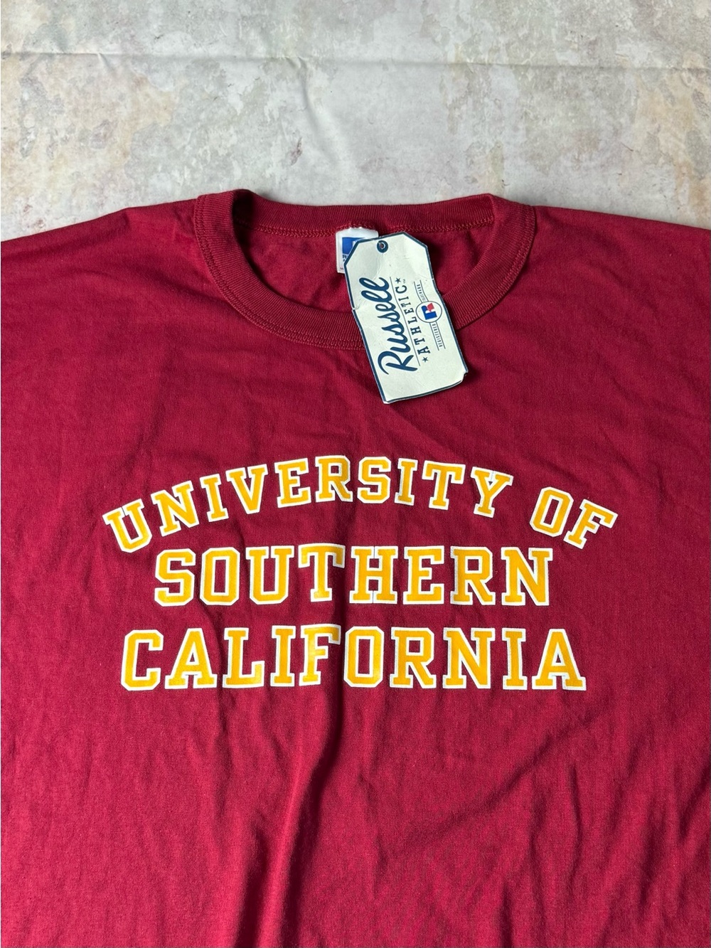 NWT Russell Athletic Maroon USC Crewneck Tee with Gold Print Men’s Size 2XL